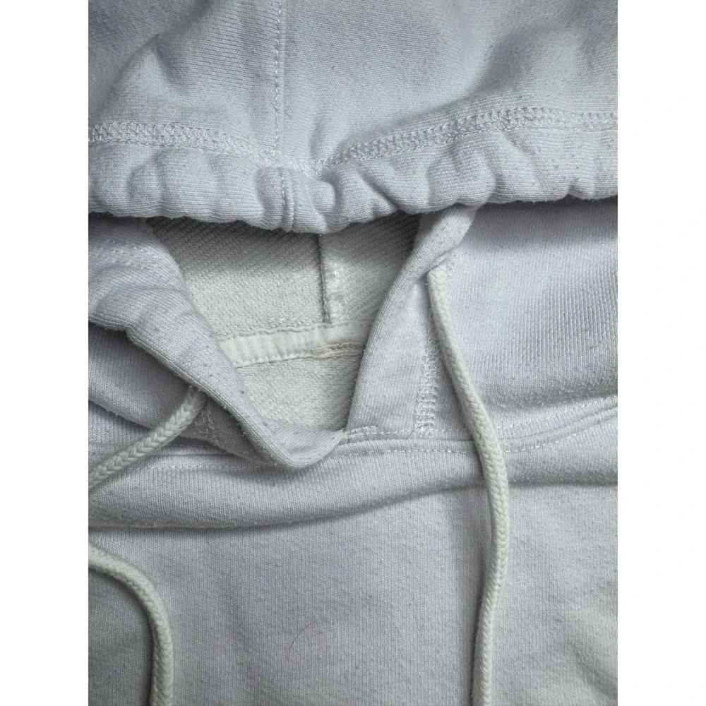Alo Yoga Womens White Cropped Hoodie Beaded Sleeve‎ Detail Raw Hem Pullover
